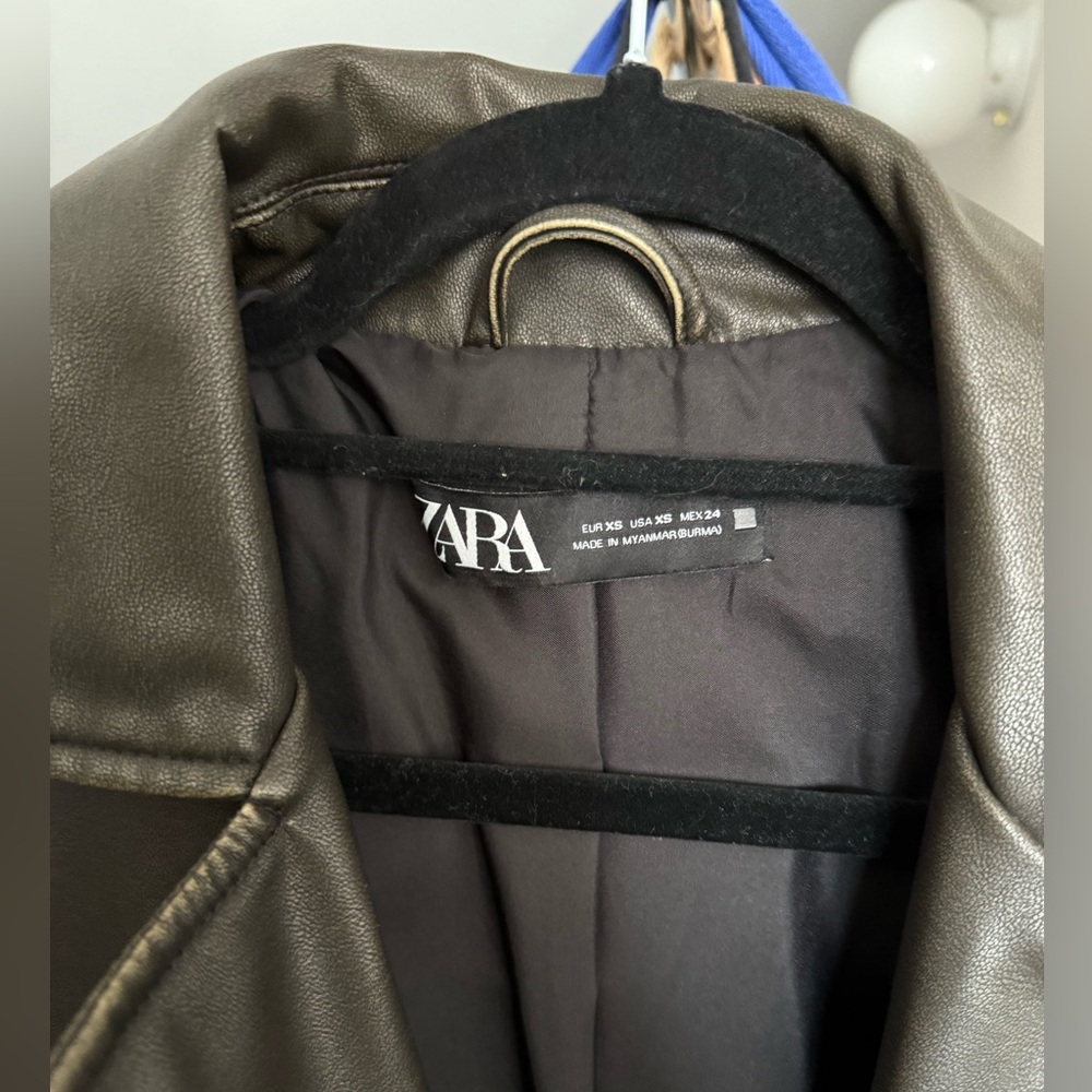 Zara Distressed Brown Faux Leather Jacket - Picture 5 of 6